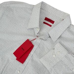 HUGO Hugo BOSS Slim Fit White Micro Print Long Sleeve Dress Shirt XXL
